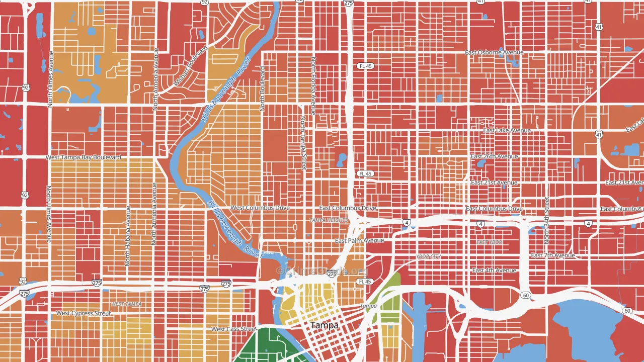 Tampa Heights, Tampa, FL Map of Burglary Rates