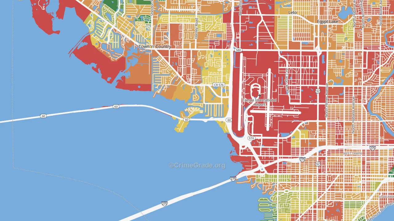 Tampa International Airport Area, Tampa, FL Map of Burglary Rates