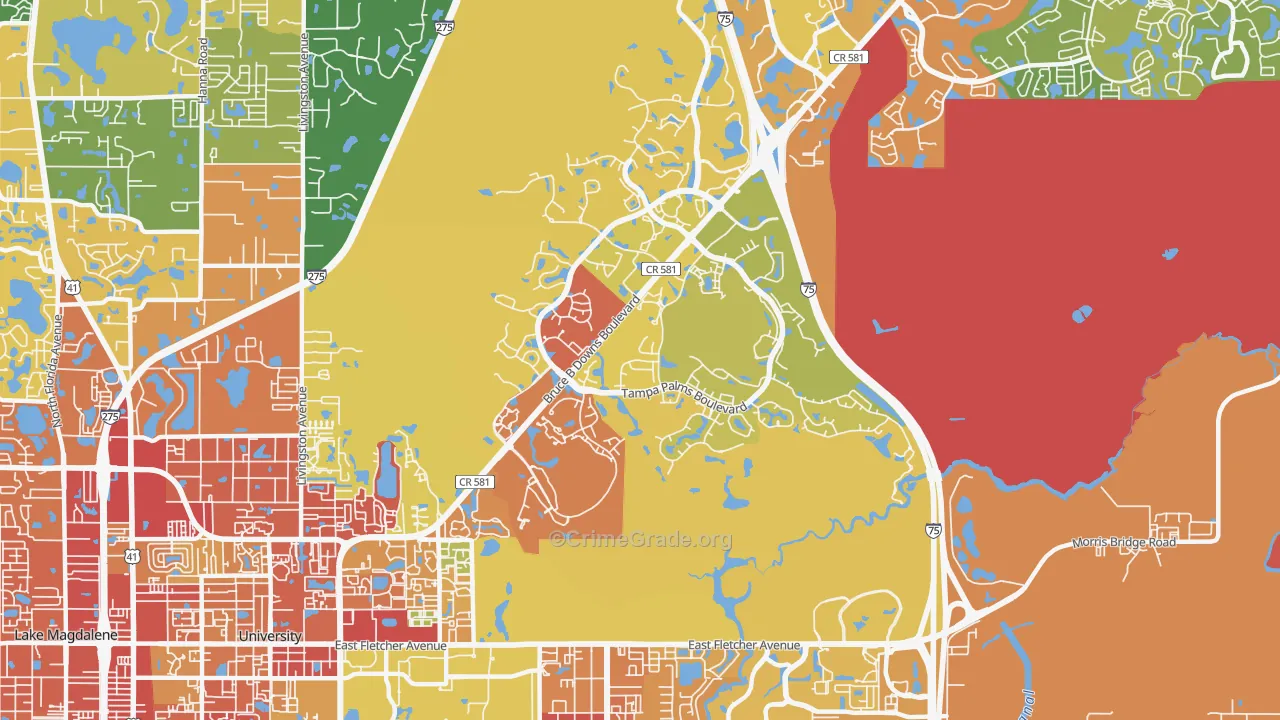Tampa Palms, Tampa, FL Map of Burglary Rates