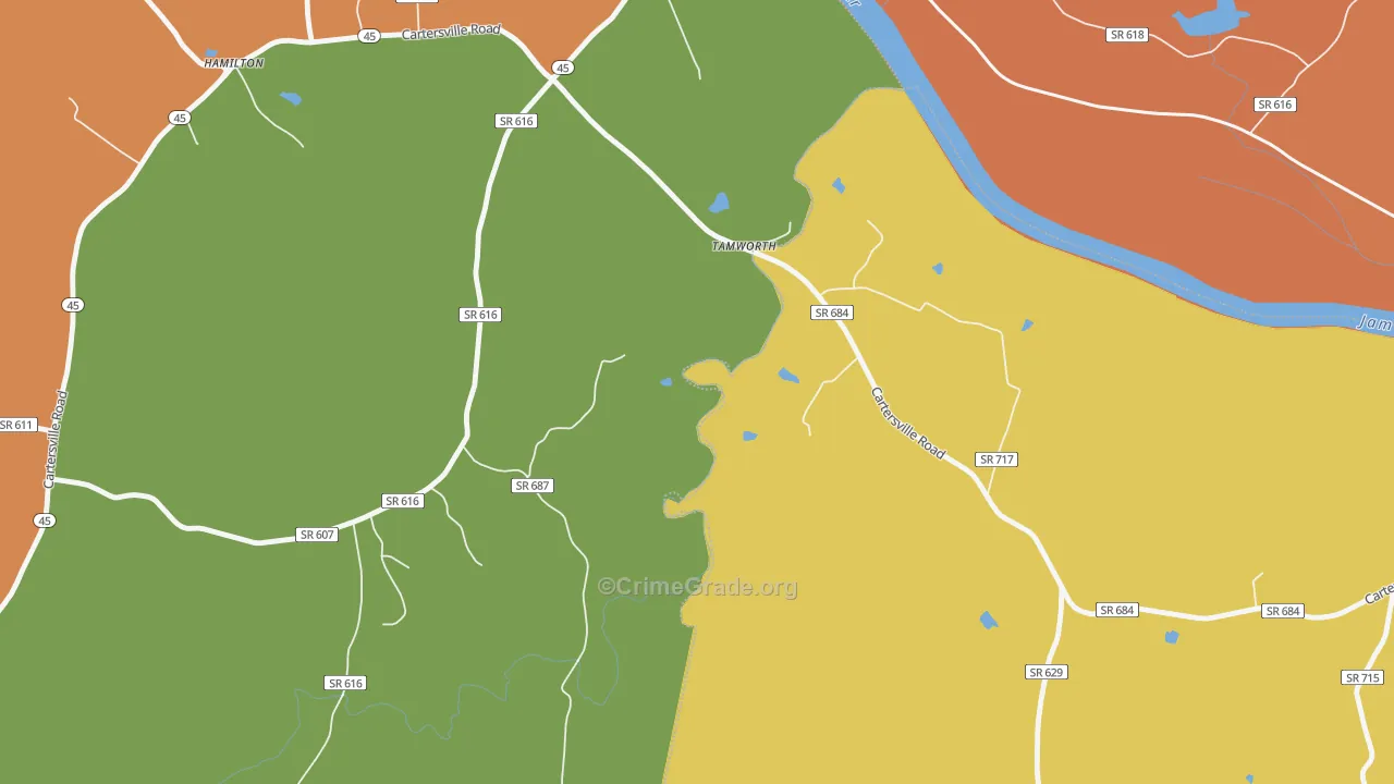 Tamworth, VA Map of Burglary Rates