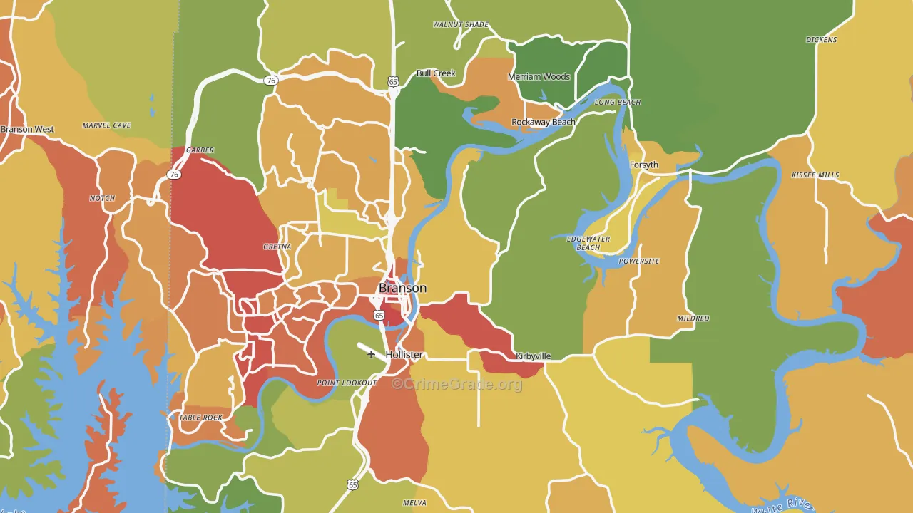 Taney County, MO Map of Burglary Rates