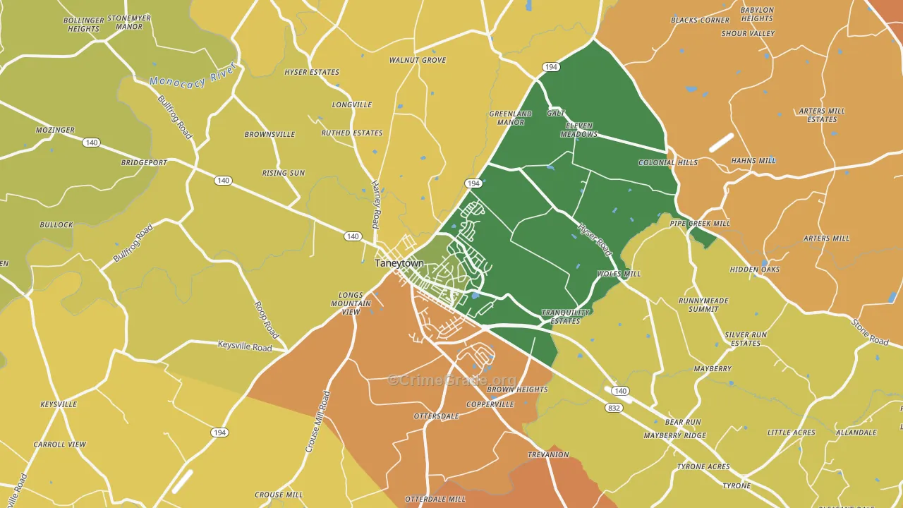 Taneytown, MD Map of Burglary Rates