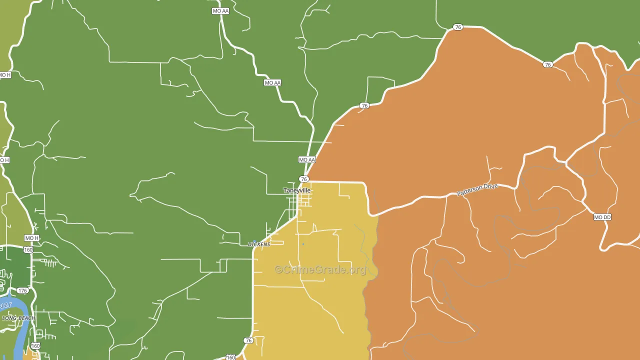 Taneyville, MO Map of Burglary Rates