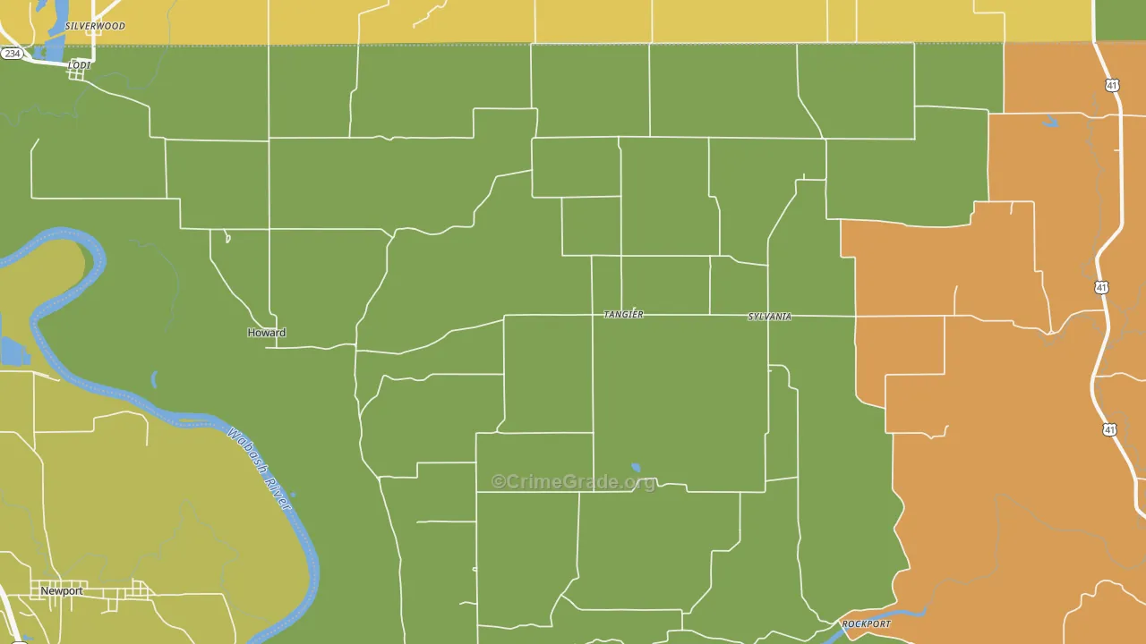 Tangier, IN Map of Burglary Rates