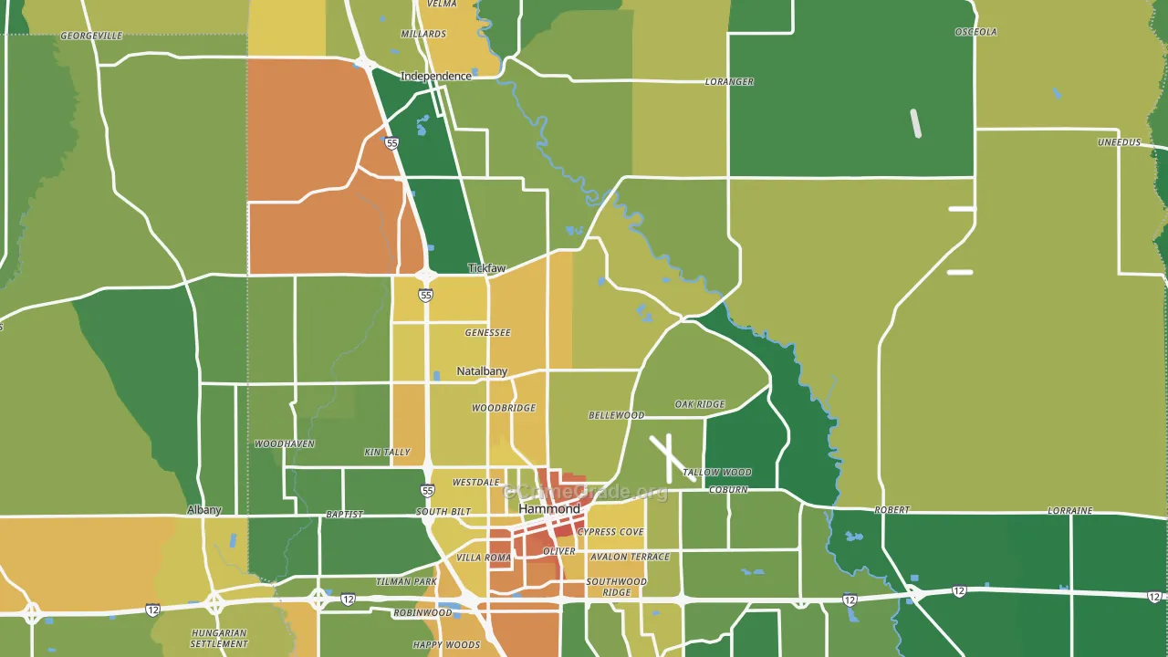 Tangipahoa Parish, LA Map of Burglary Rates