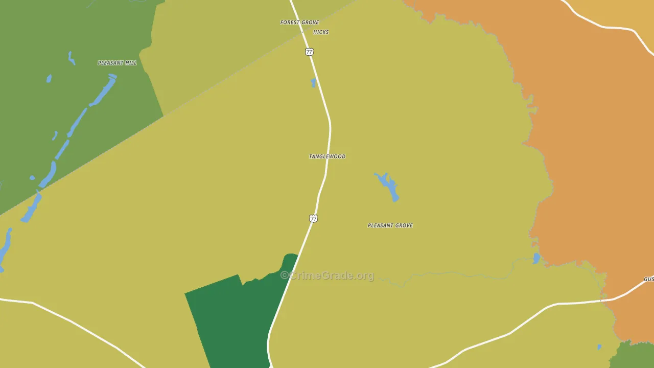 Tanglewood, TX Map of Burglary Rates