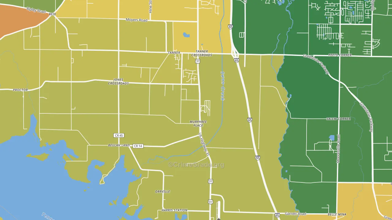 Tanner, AL Map of Burglary Rates