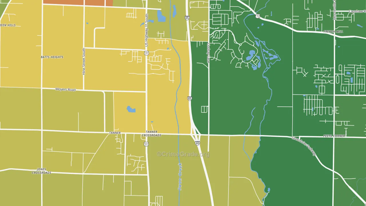 Tanner Crossroads, AL Map of Burglary Rates