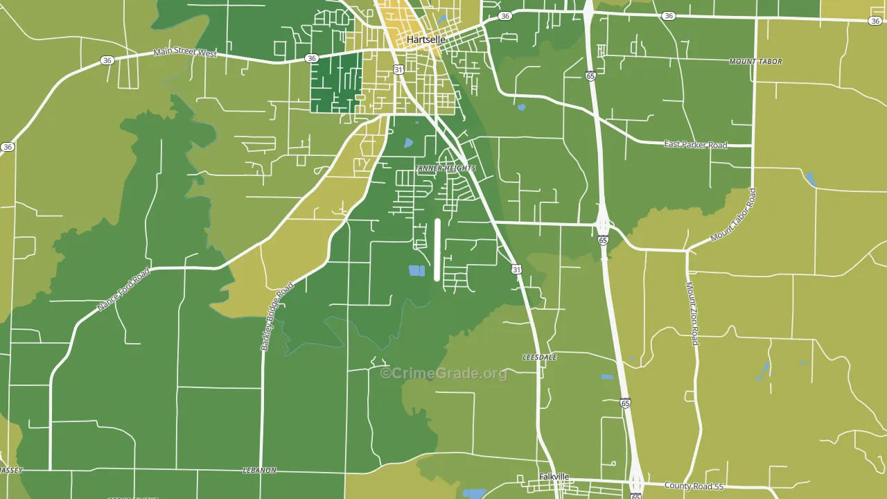 Tanner Heights, AL Map of Burglary Rates