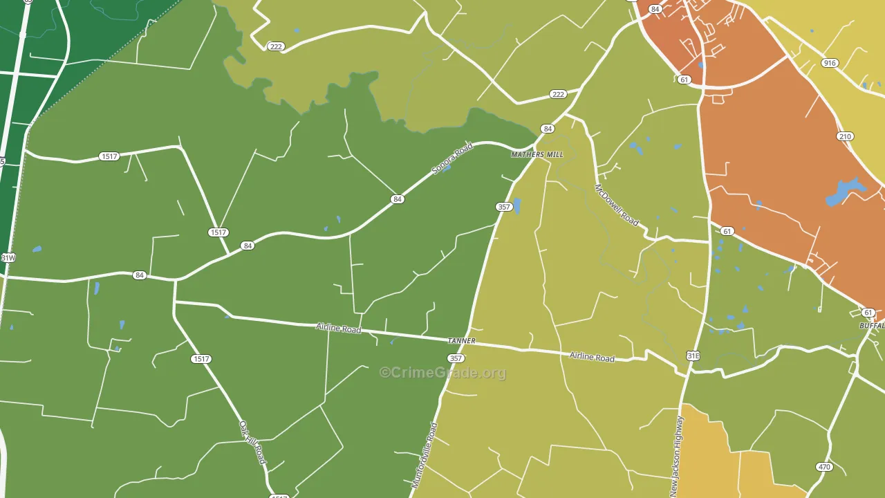Tanner, KY Map of Burglary Rates