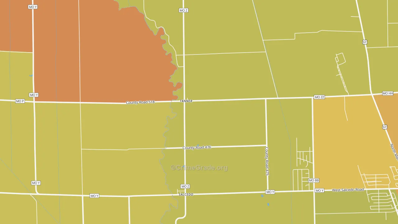 Tanner, MO Map of Burglary Rates