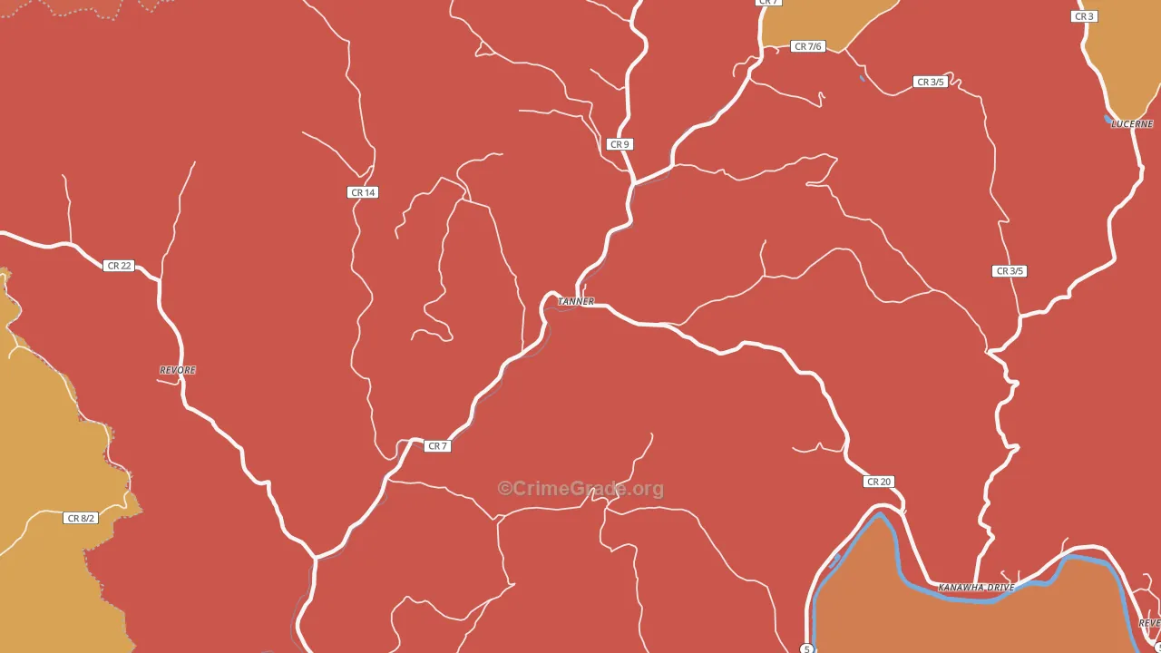 Tanner, WV Map of Burglary Rates