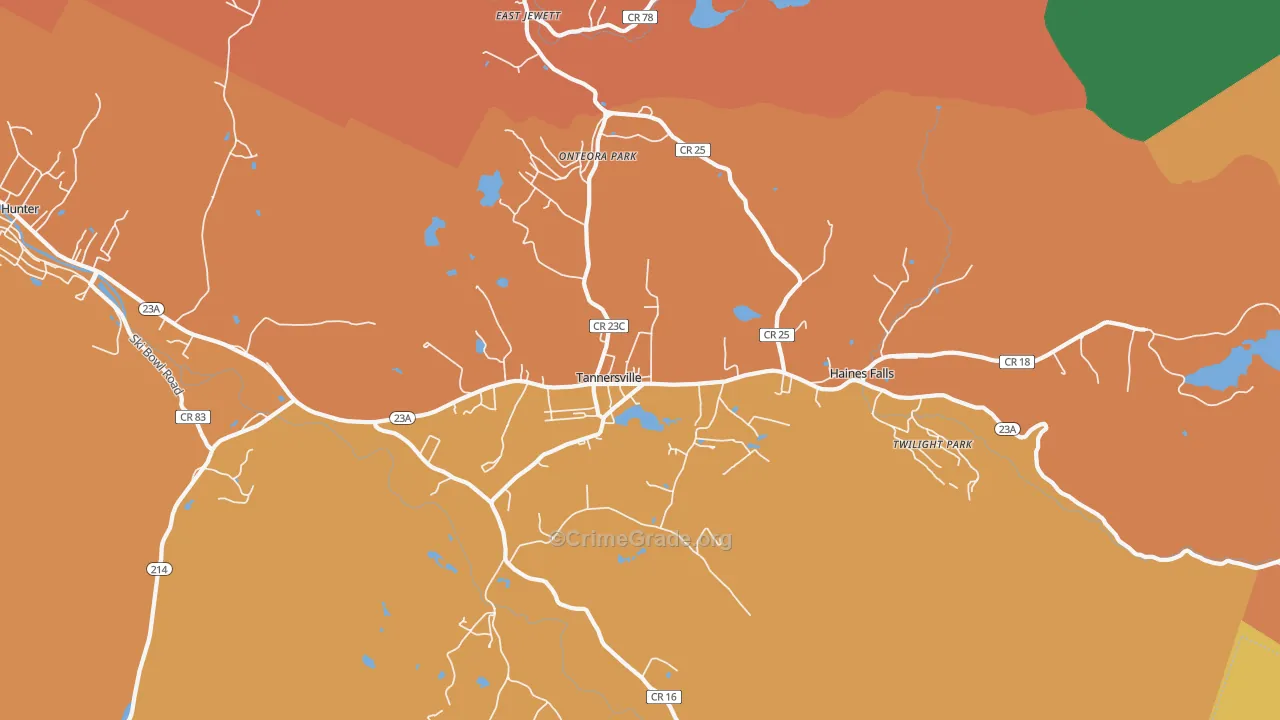 Tannersville, NY Map of Burglary Rates