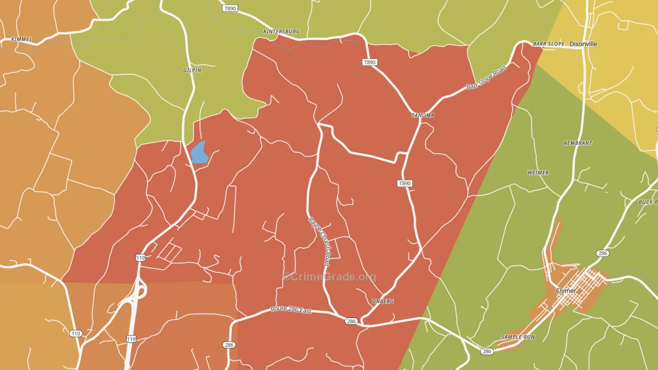 Tanoma, PA Map of Burglary Rates