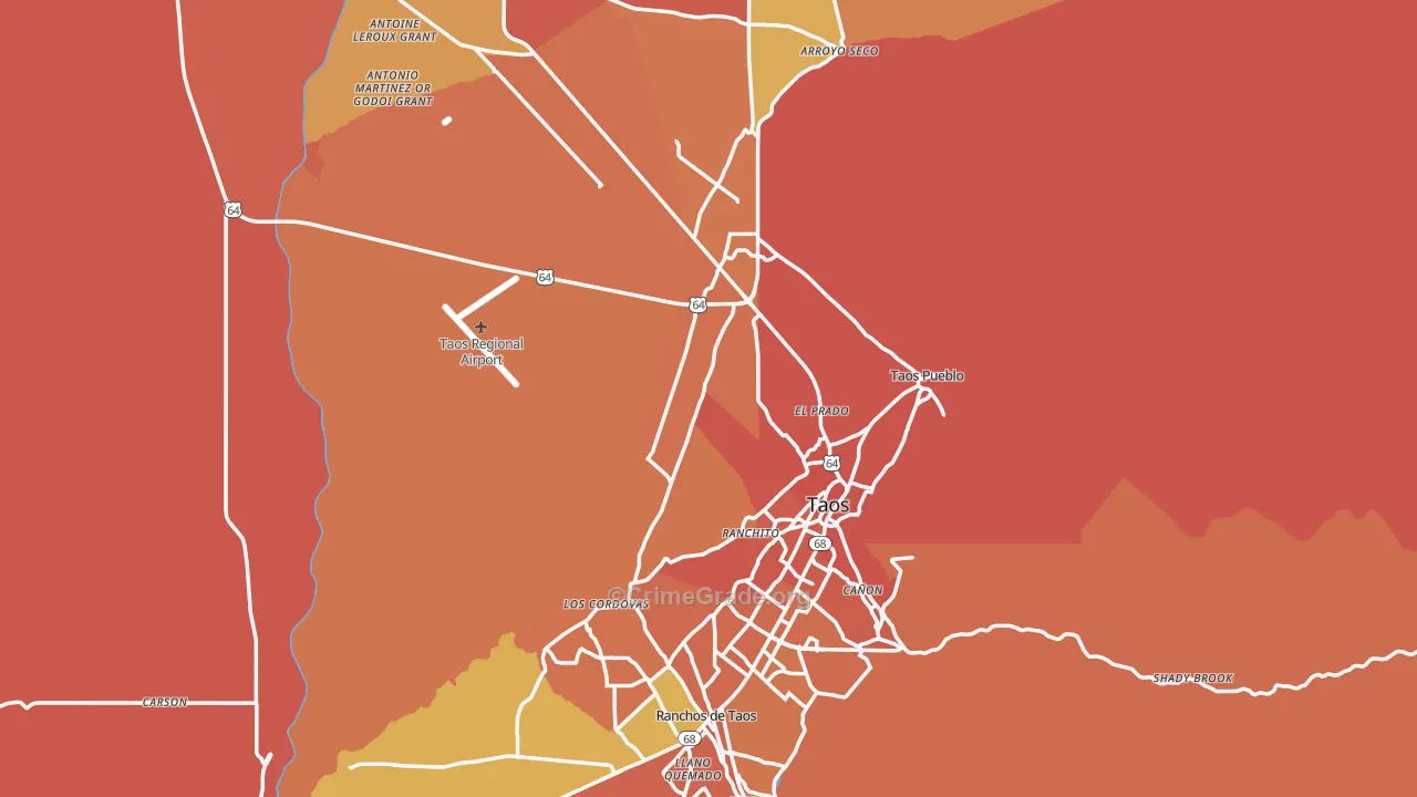 Taos County, NM Map of Burglary Rates