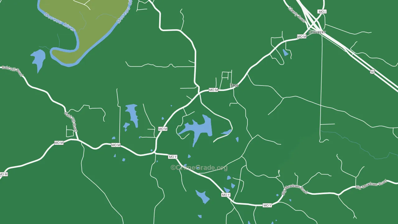 Taos, MO Map of Burglary Rates