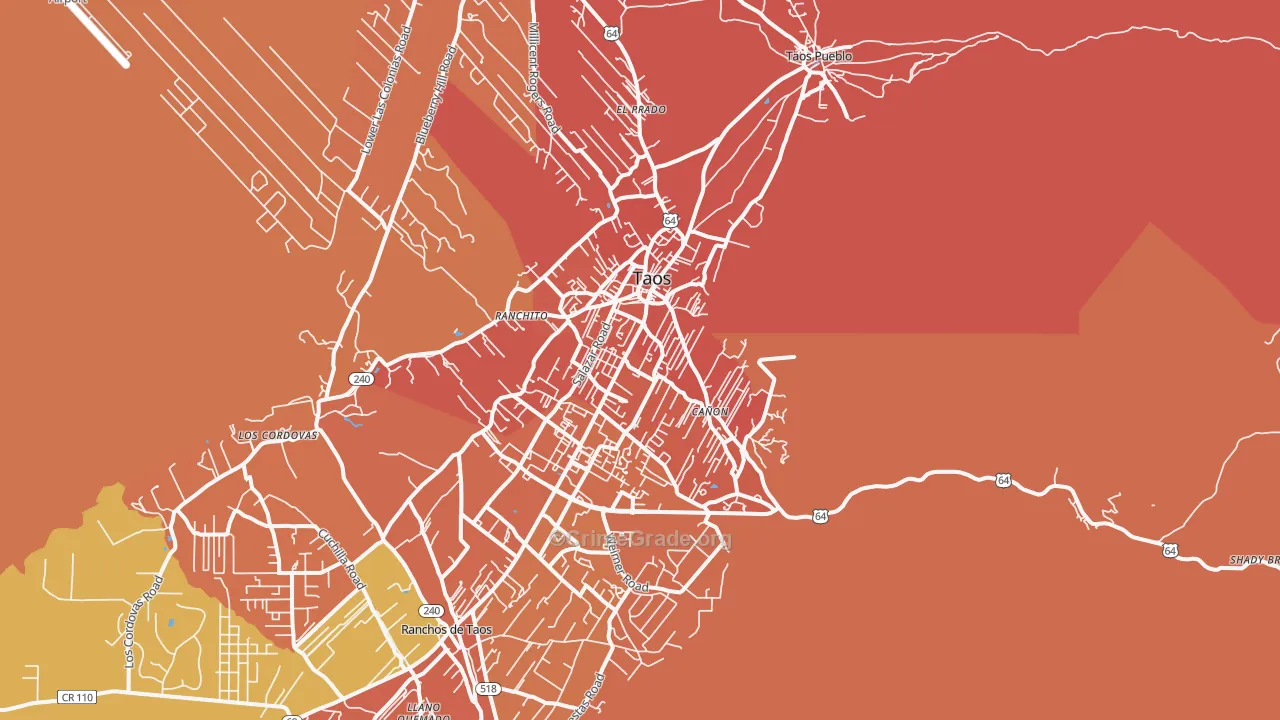 Taos, NM Map of Burglary Rates