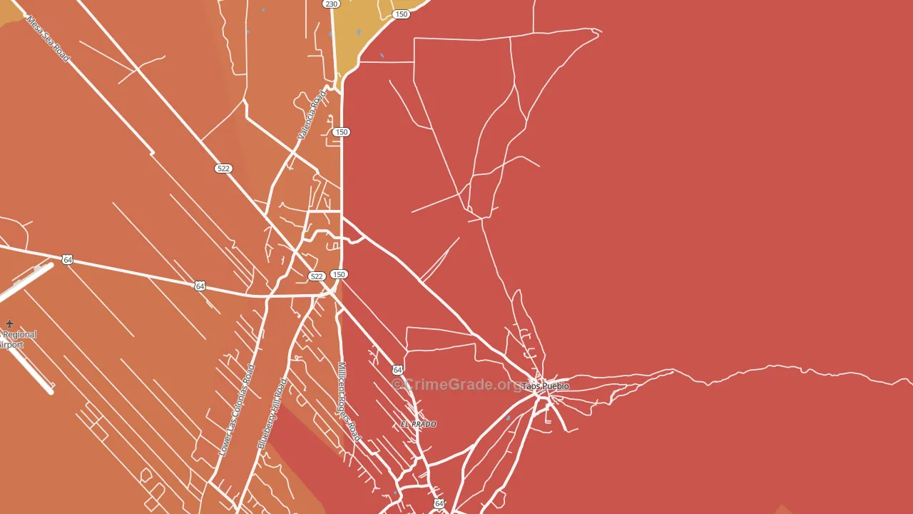 Taos Pueblo, NM Map of Burglary Rates