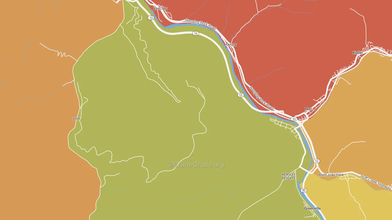 Taplin, WV Map of Burglary Rates