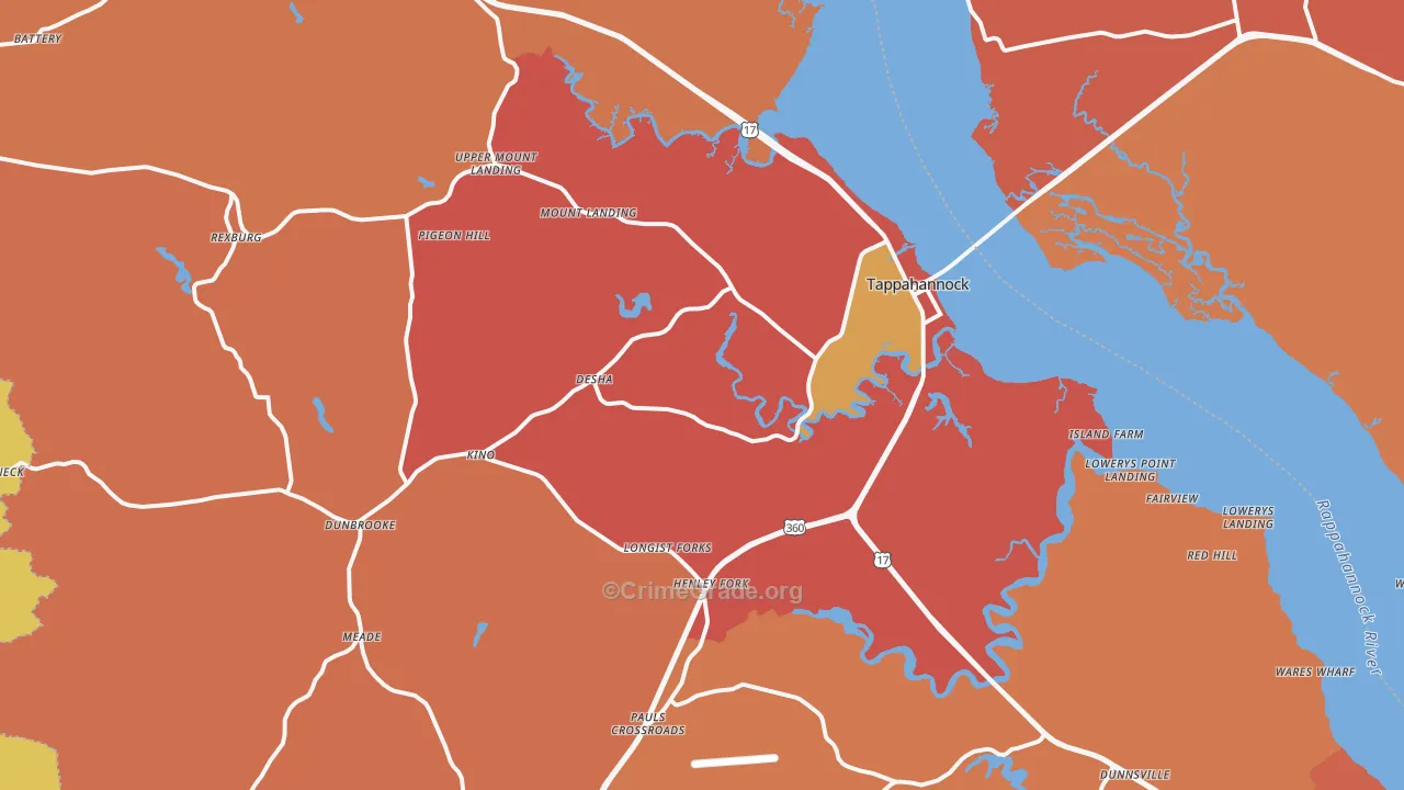 Tappahannock, VA Map of Burglary Rates