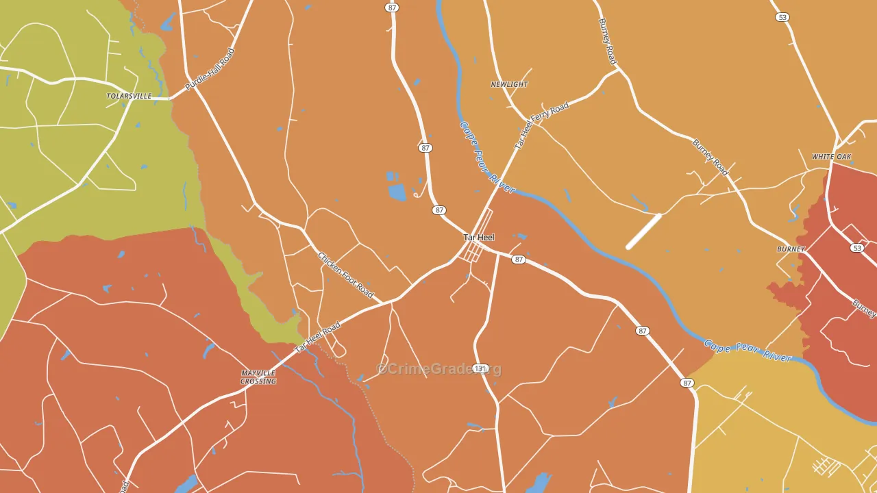 Tar Heel, NC Map of Burglary Rates