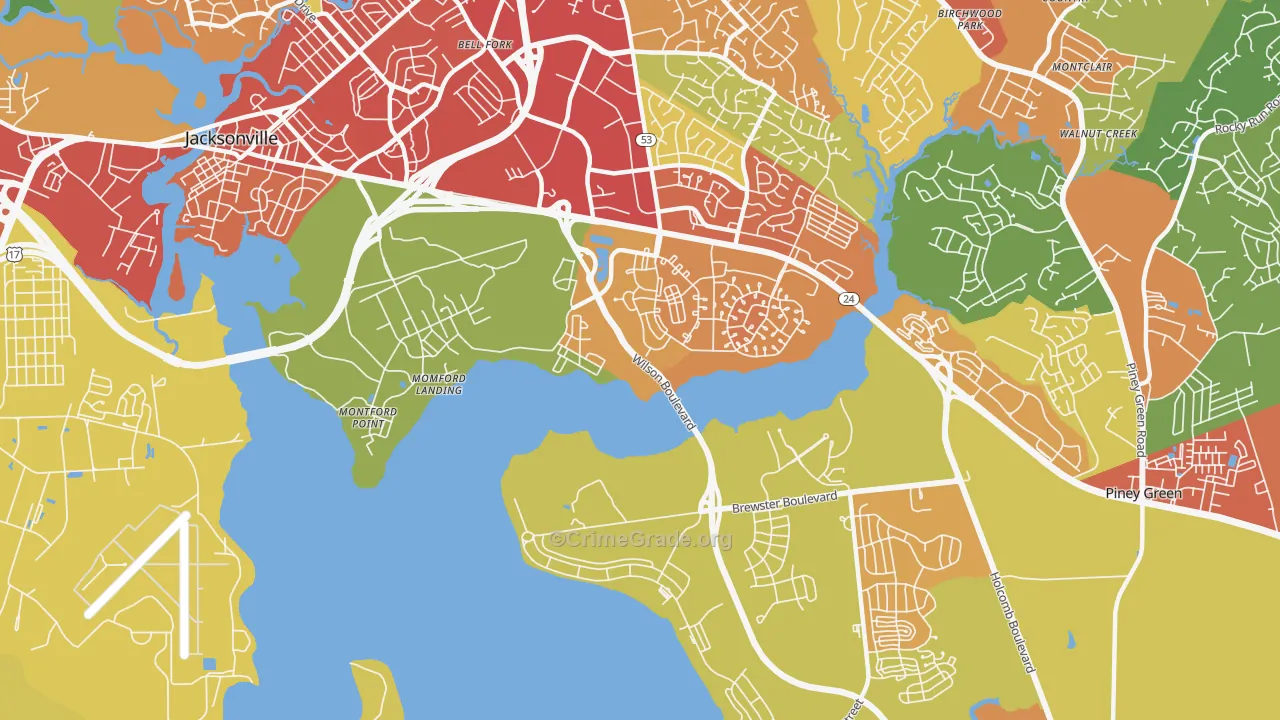 Tarawa Terrace, NC Map of Burglary Rates