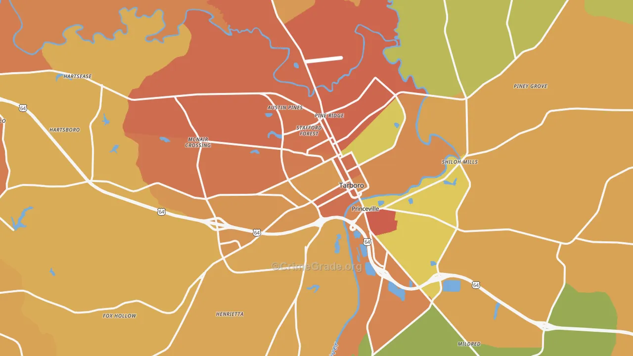 Tarboro, NC Map of Burglary Rates