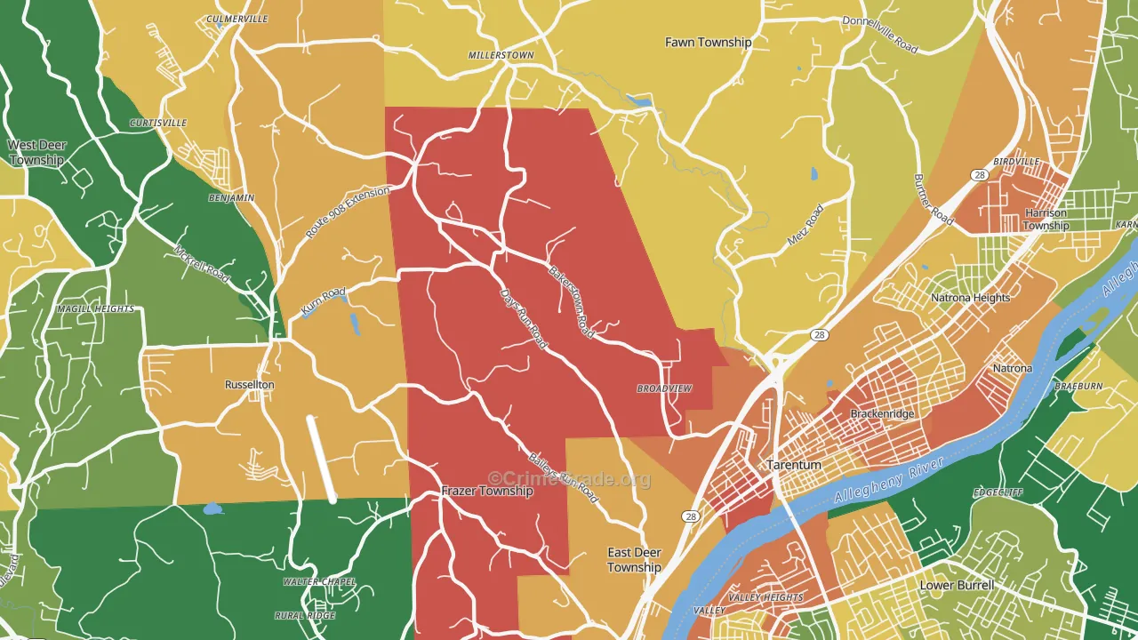Tarentum, PA Map of Burglary Rates
