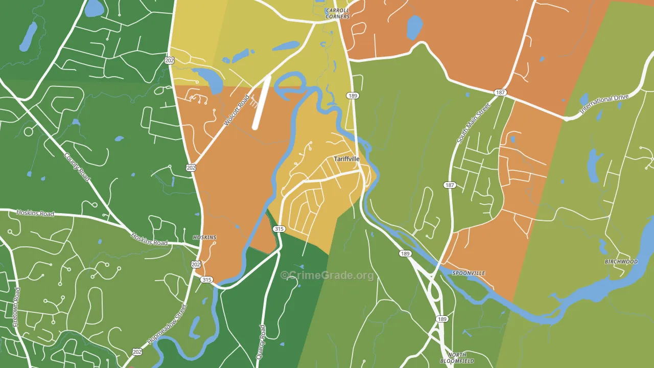 Tariffville, CT Map of Burglary Rates