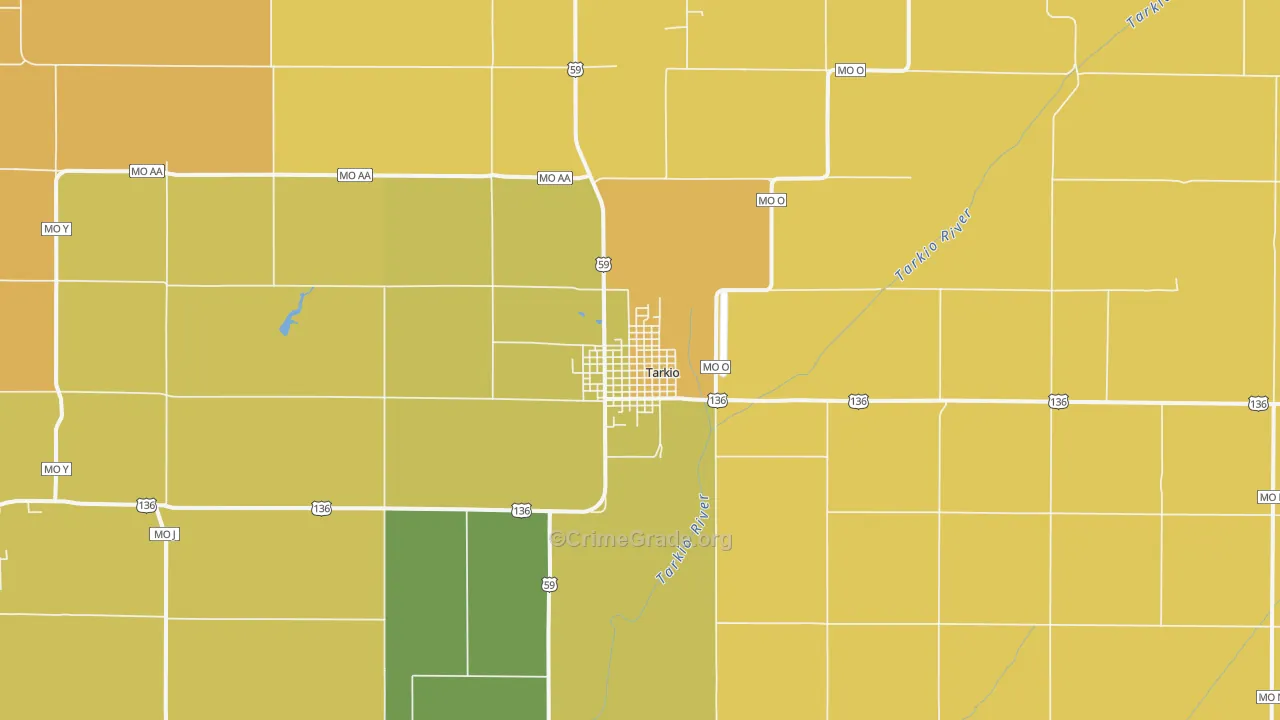 Tarkio, MO Map of Burglary Rates
