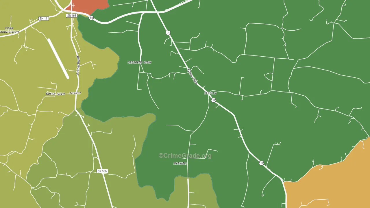 Tarpley, TN Map of Burglary Rates