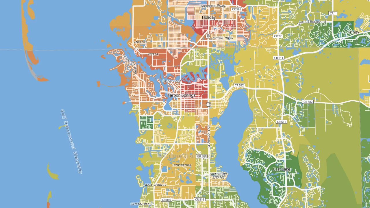 Tarpon Springs, FL Map of Burglary Rates