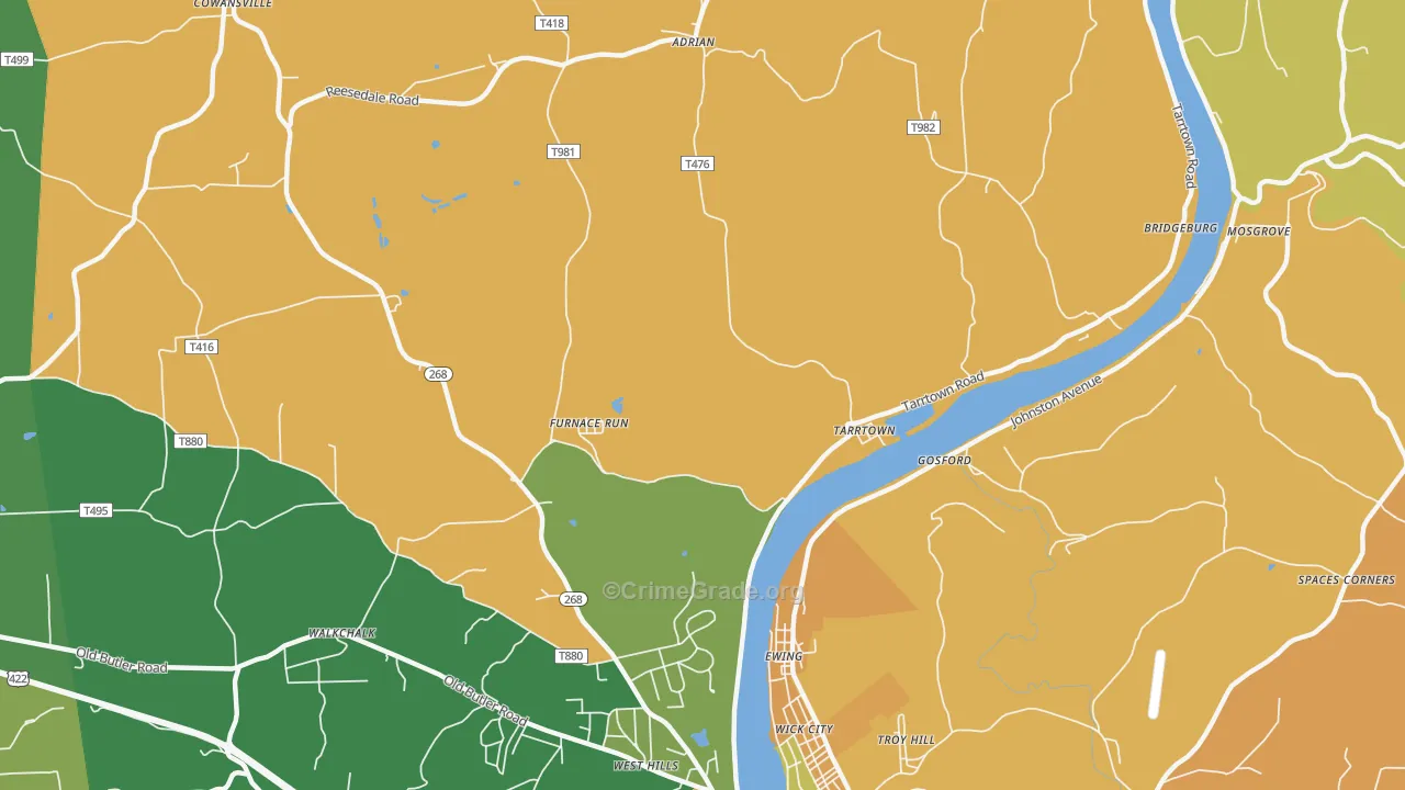 Tarrtown, PA Map of Burglary Rates