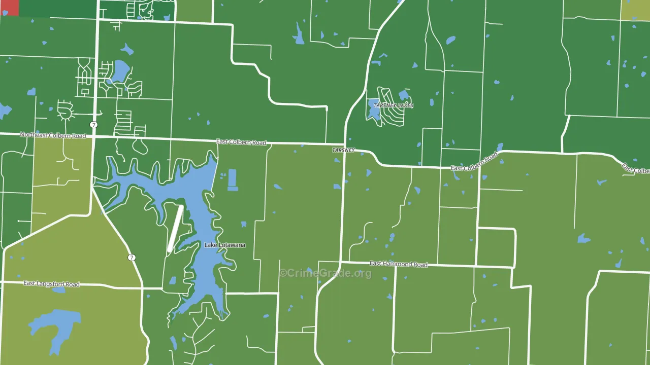 Tarsney Lakes, MO Map of Burglary Rates