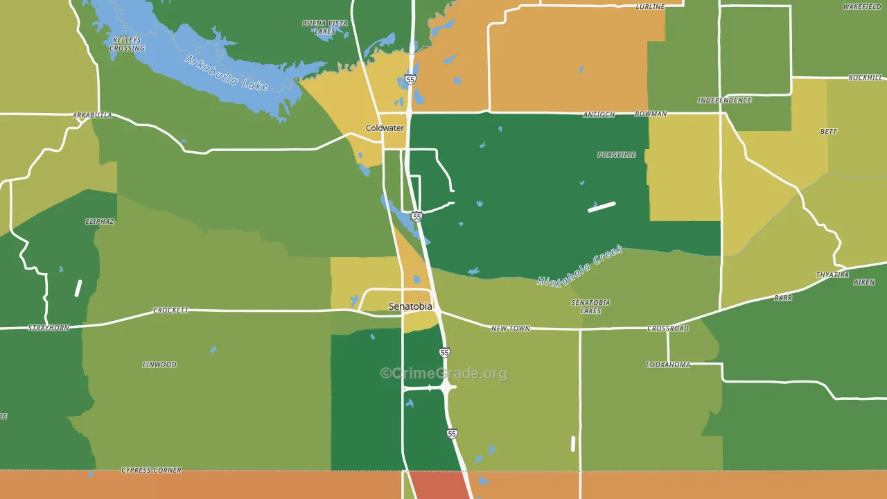 Tate County, MS Map of Burglary Rates