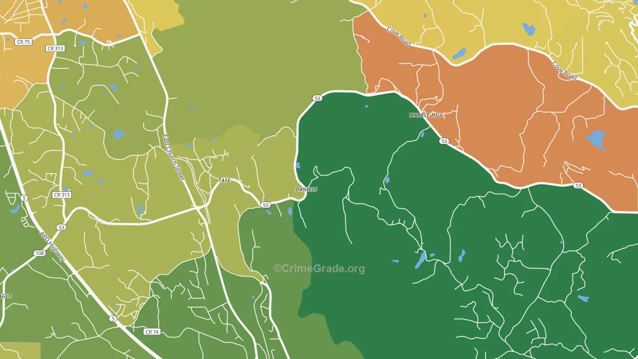 Tate, GA Map of Burglary Rates