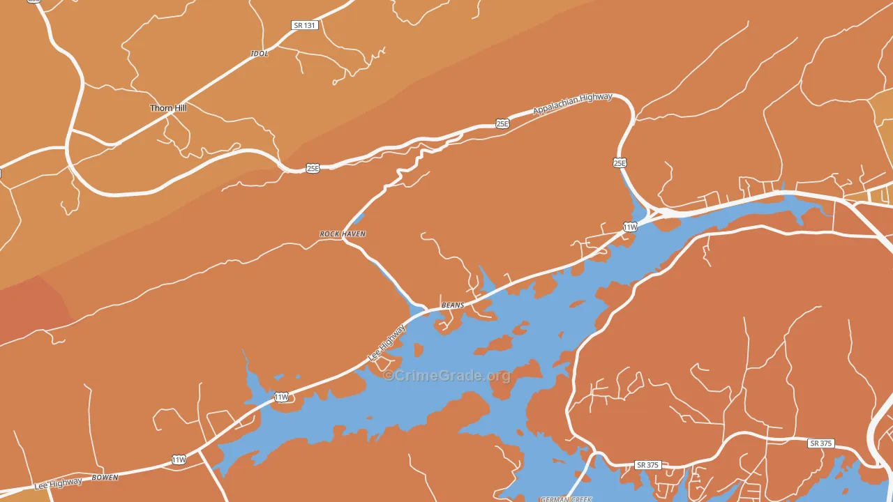 Tate Springs, TN Map of Burglary Rates