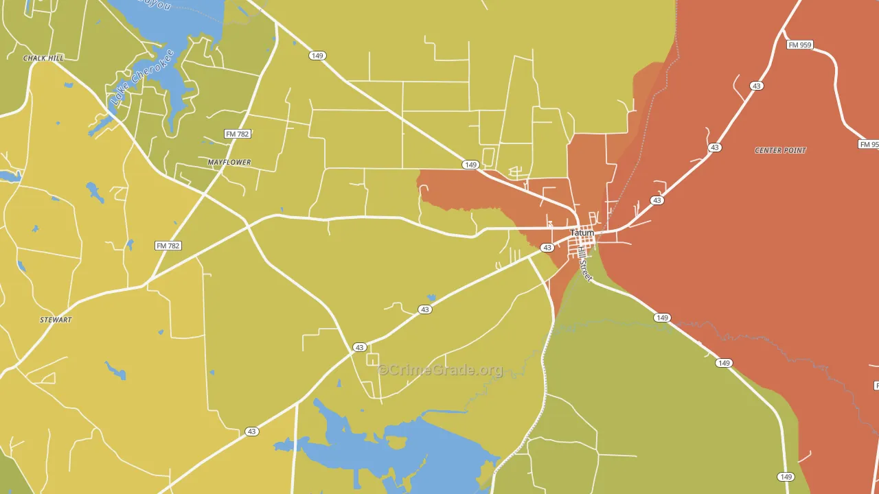 Tatum, TX Map of Burglary Rates