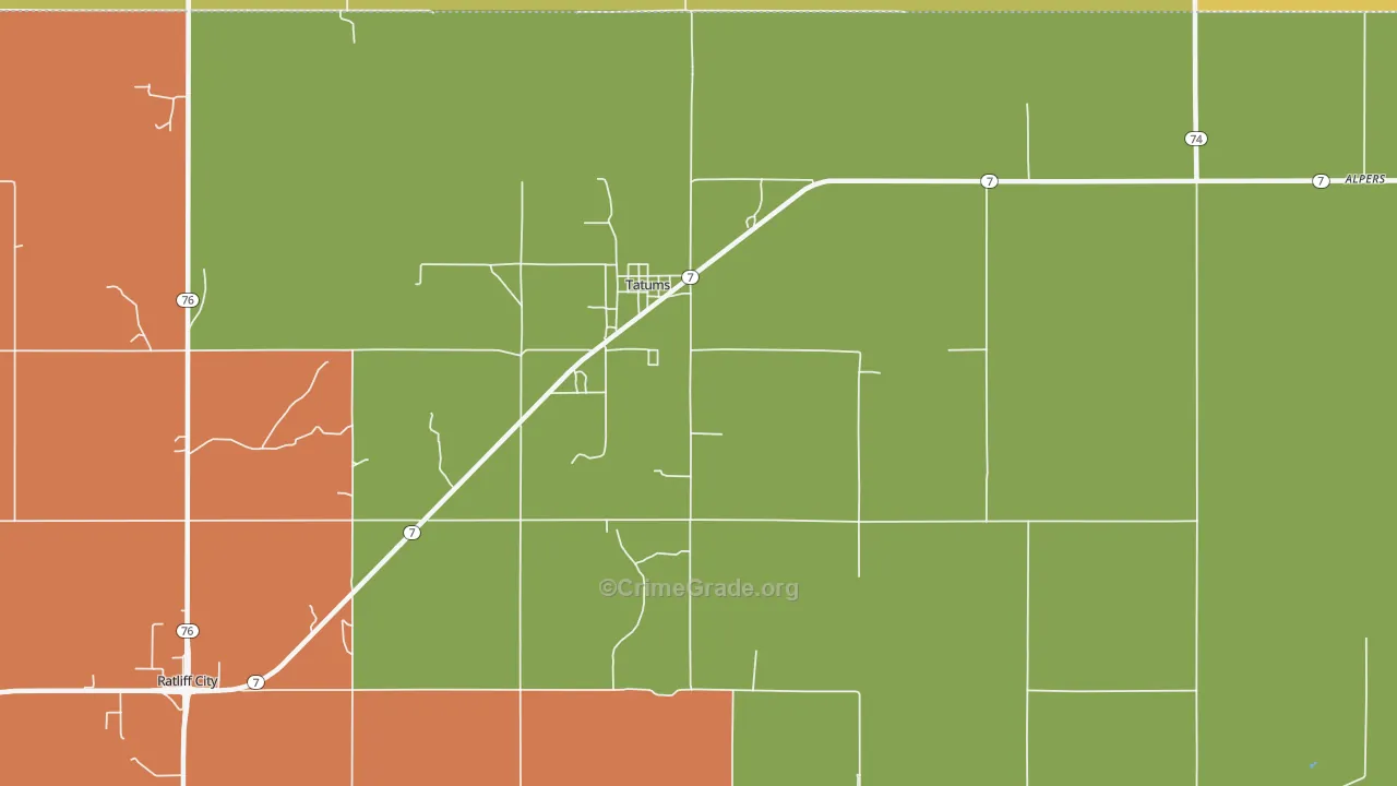Tatums, OK Map of Burglary Rates