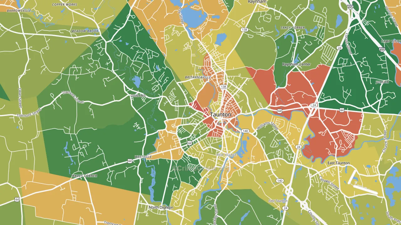 Taunton, MA Map of Burglary Rates