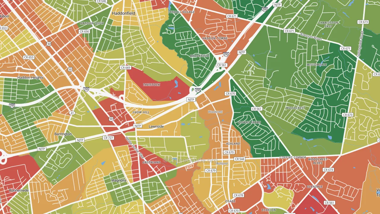 Tavistock, NJ Map of Burglary Rates