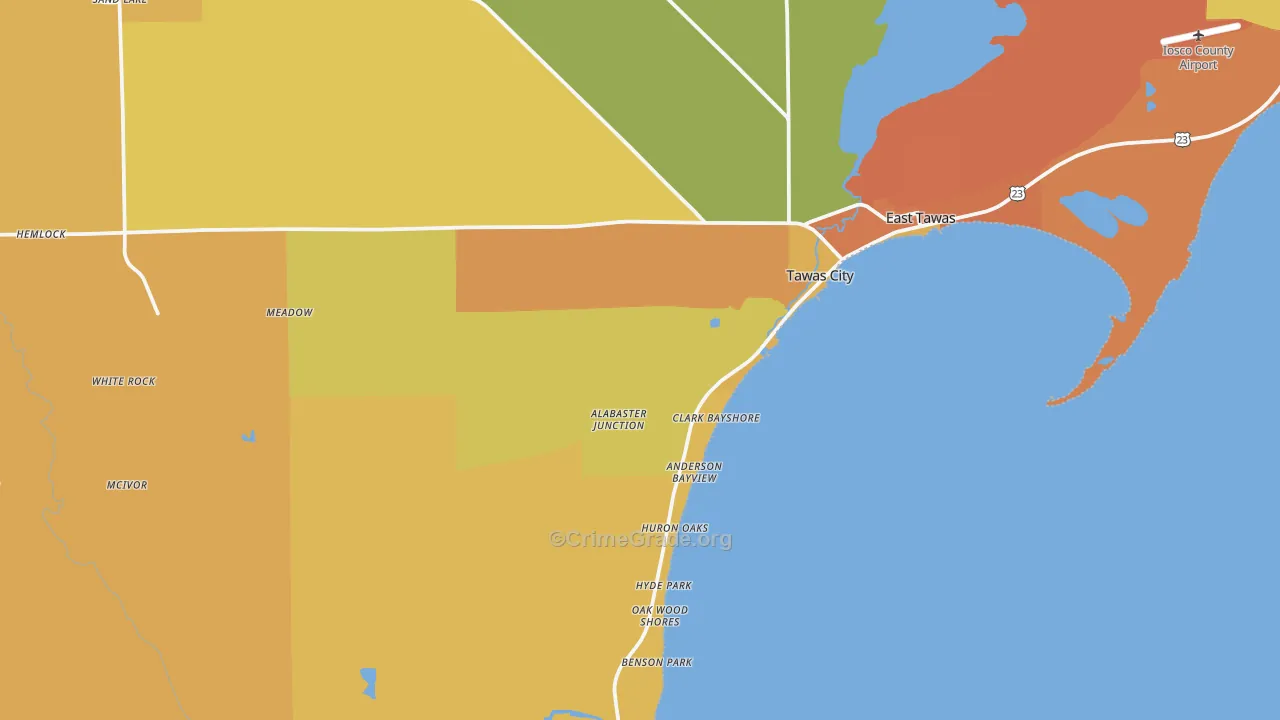 Tawas City, MI Map of Burglary Rates