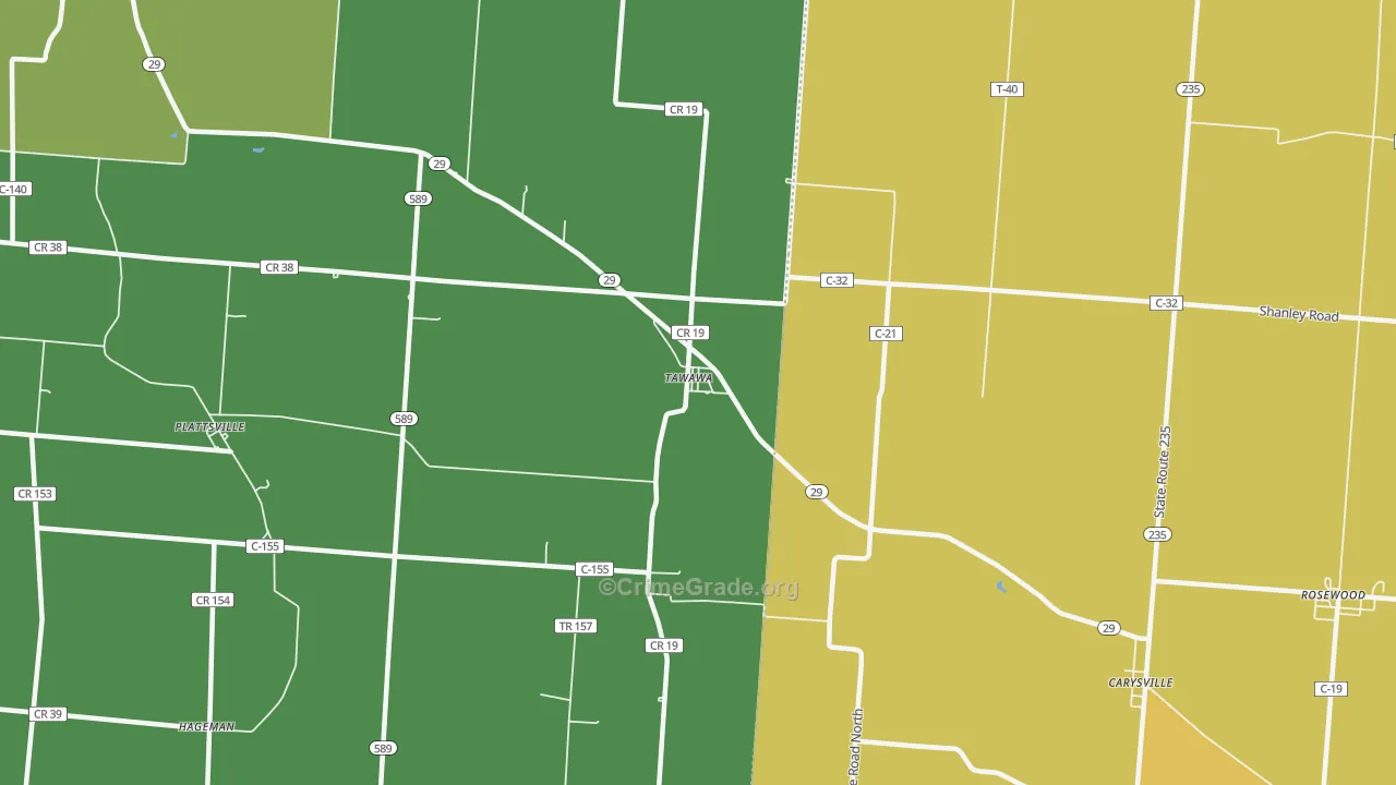 Tawawa, OH Map of Burglary Rates