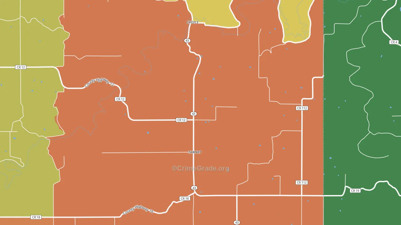Tawney, MN Map of Burglary Rates