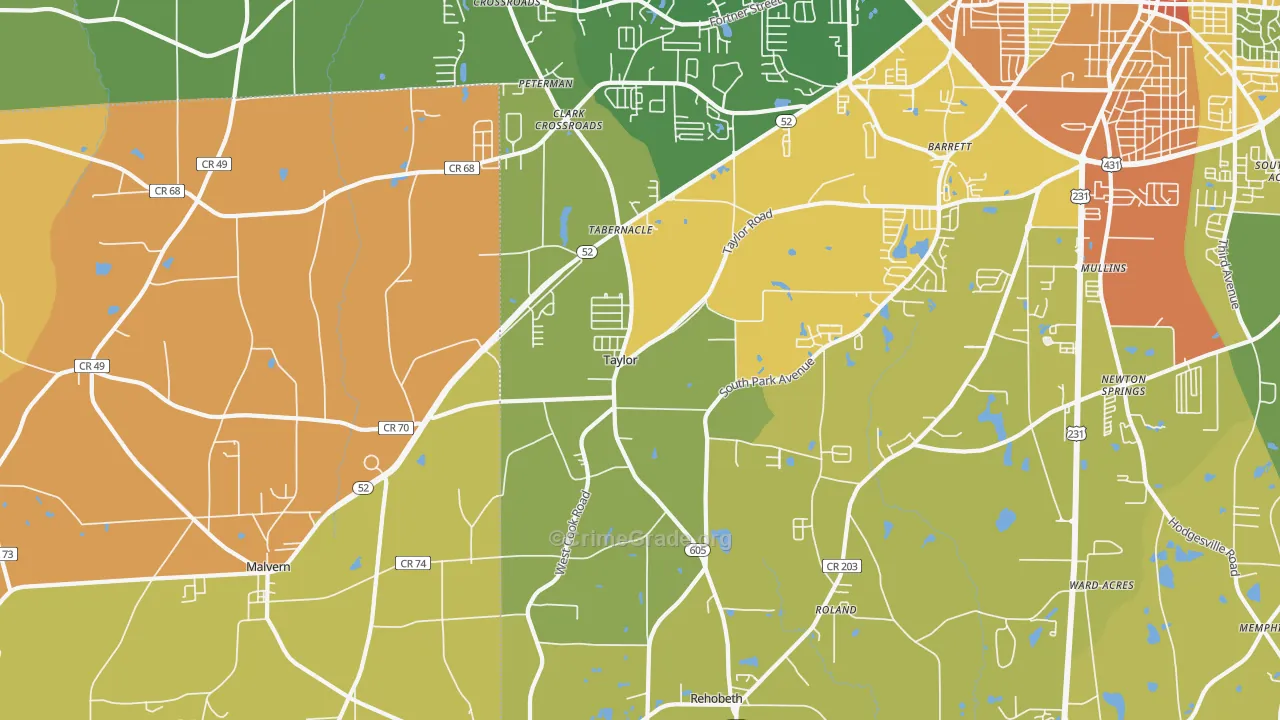 Taylor, AL Map of Burglary Rates
