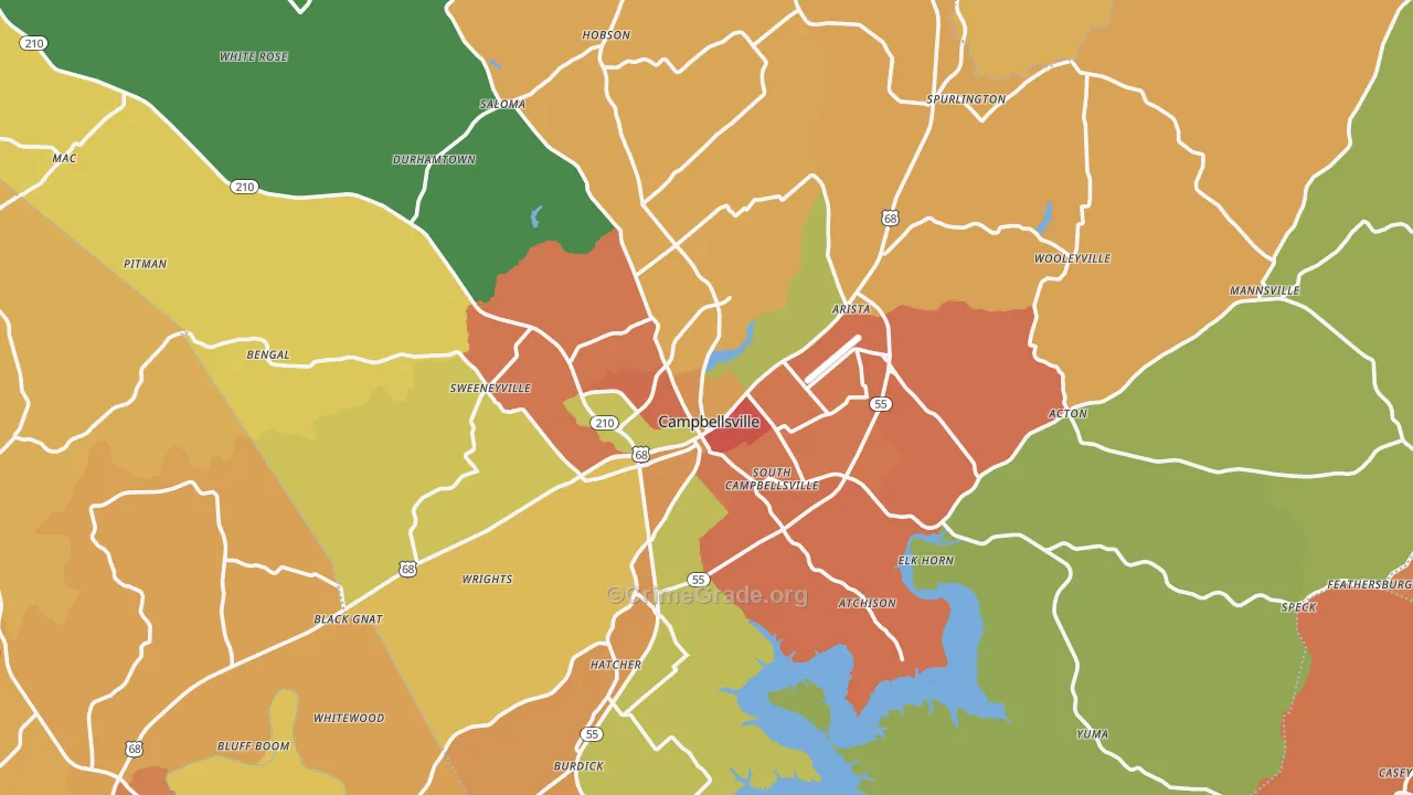 Taylor County, KY Map of Burglary Rates