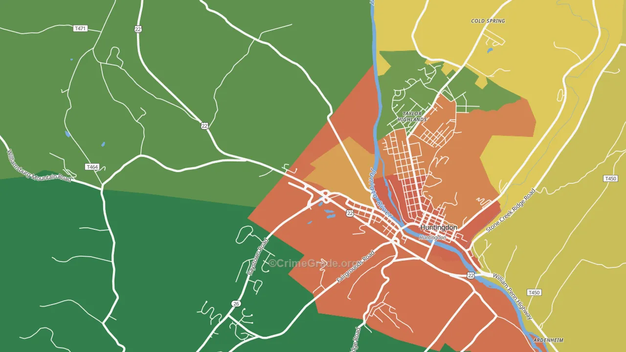 Taylor Highlands, PA Map of Burglary Rates