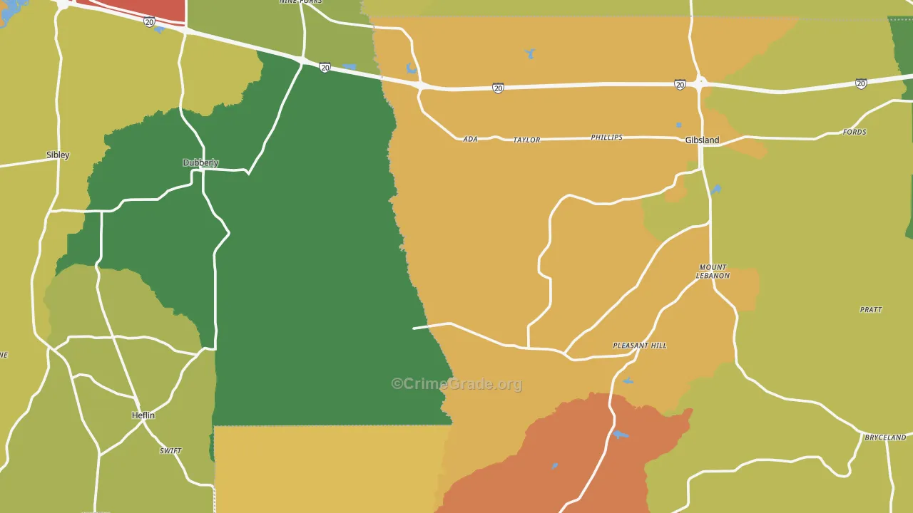 Taylor, LA Map of Burglary Rates