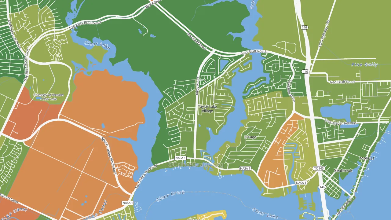 Taylor Lake Village, TX Map of Burglary Rates
