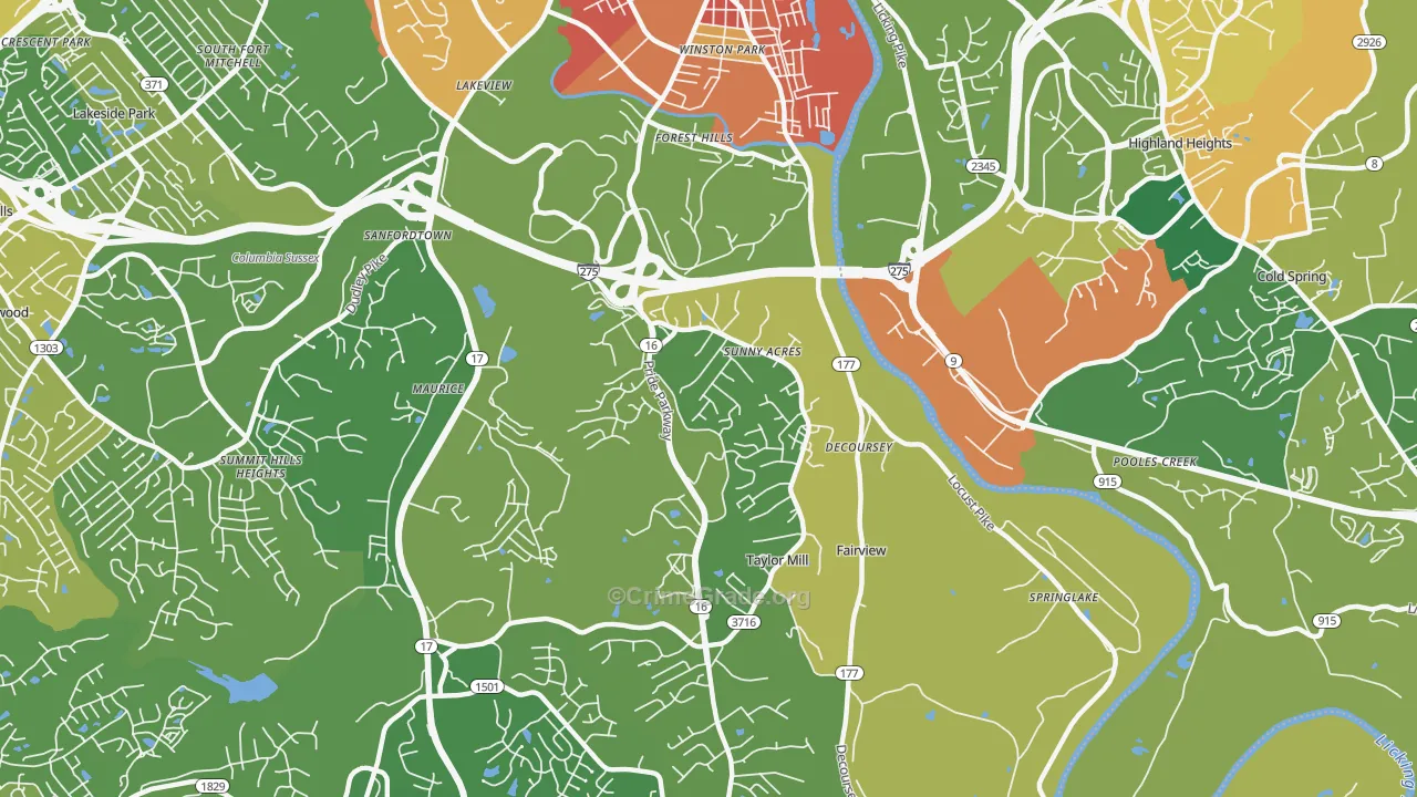 Taylor Mill, KY Map of Burglary Rates